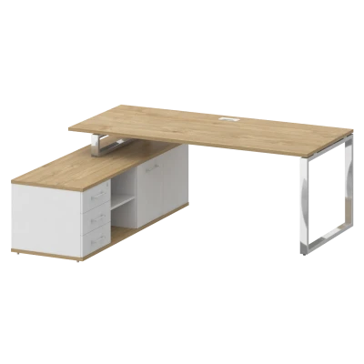 Shift Стол руководителя с опорной греденцией, левый SK.SRG-200 (L) Тиквуд Светлый/Белый Бриллиант 20