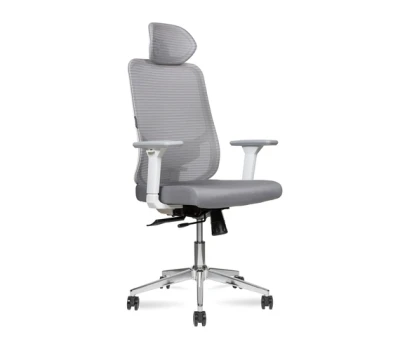Кресло для персонала Best white серая сетка, серая ткань, хром крестовина, сиденье слайдер